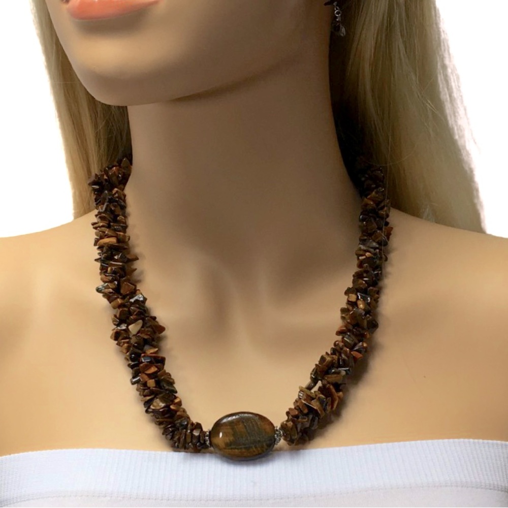 Twisted Tiger Eye Pendant Artisan Style Boho Necklace